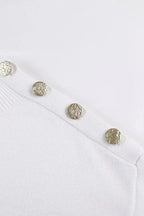 Winter White Striped Turtleneck Long Sleeve Sweater with Buttons - SJB-DIAMOND ELITES