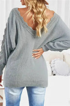 Gray Lace Splicing Sweater - SJB-DIAMOND ELITES
