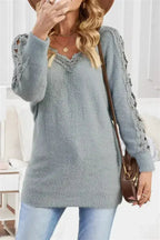 Gray Lace Splicing Sweater - SJB-DIAMOND ELITES