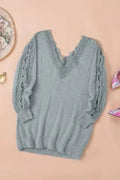 Gray Lace Splicing Sweater - SJB-DIAMOND ELITES