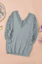 Gray Lace Splicing Sweater - SJB-DIAMOND ELITES