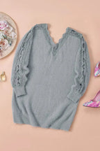 Gray Lace Splicing Sweater - SJB-DIAMOND ELITES