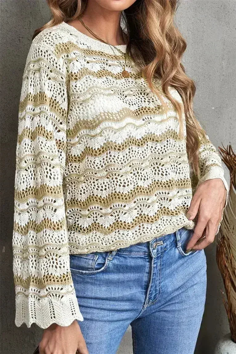 Wavy Stripe Crochet Sweater - SJB-DIAMOND ELITES