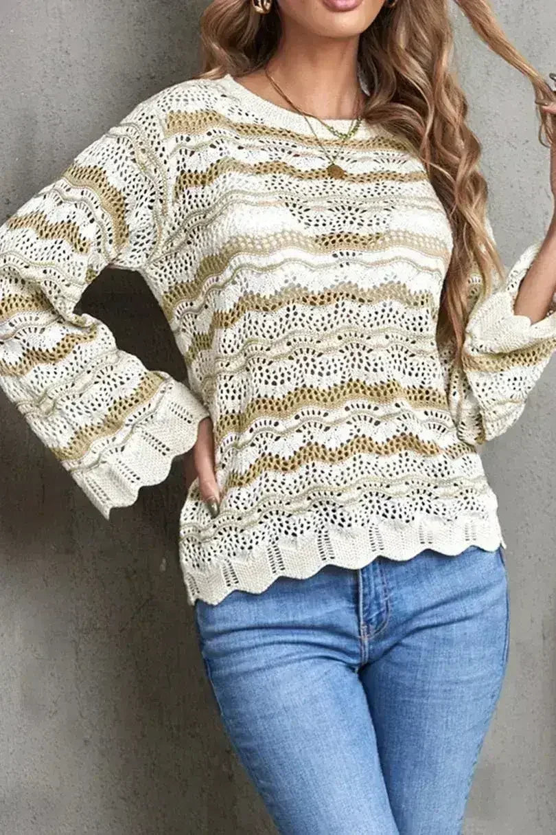 Wavy Stripe Crochet Sweater - SJB-DIAMOND ELITES