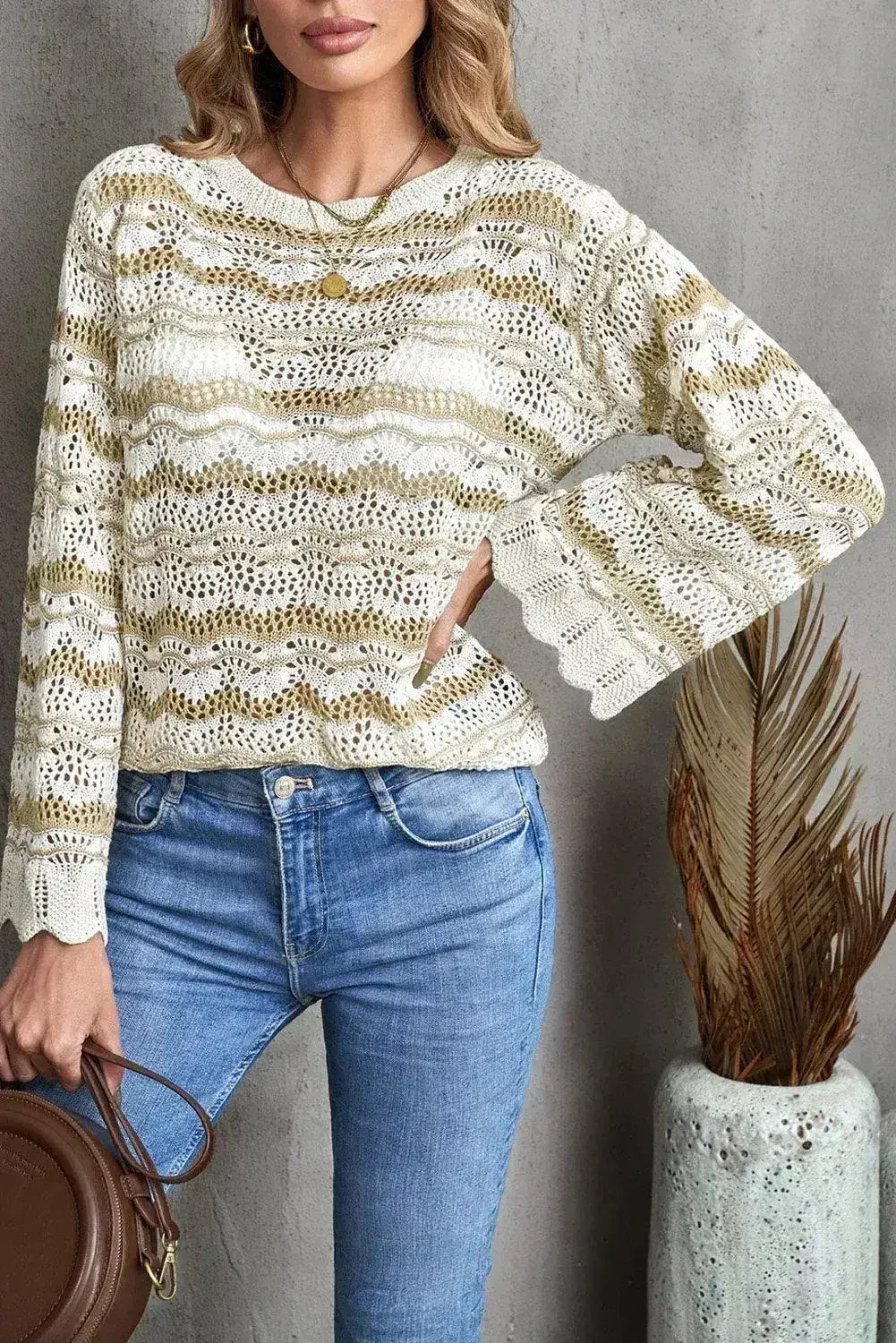 Wavy Stripe Crochet Sweater - SJB-DIAMOND ELITES