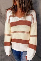Beige Red Striped Sweater - SJB-DIAMOND ELITES