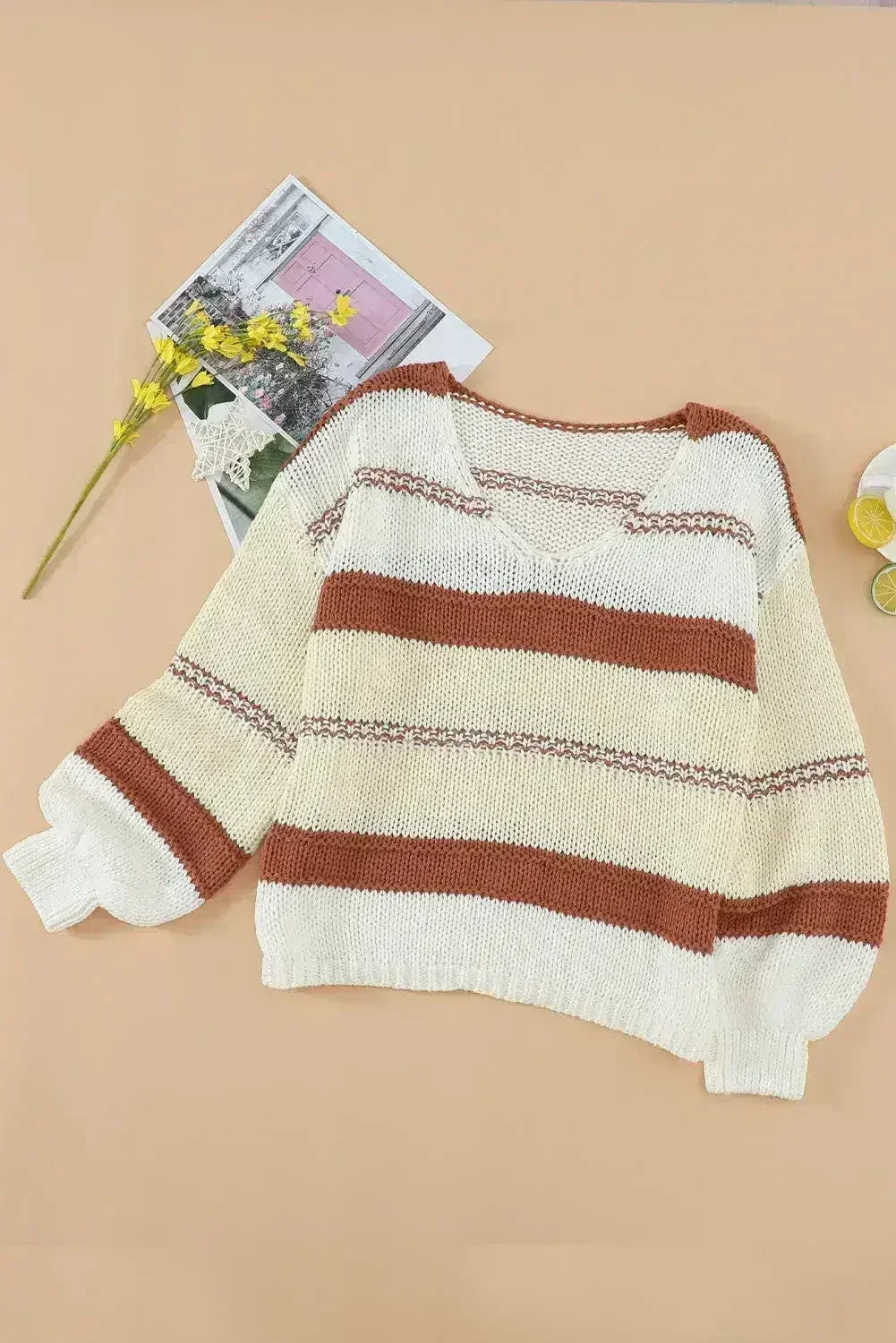 Beige Red Striped Sweater - SJB-DIAMOND ELITES