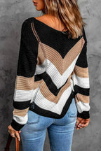 Chevron Colorblock Knit Sweater - SJB-DIAMOND ELITES