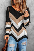 Chevron Colorblock Knit Sweater - SJB-DIAMOND ELITES