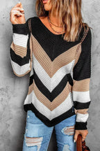 Chevron Colorblock Knit Sweater - SJB-DIAMOND ELITES
