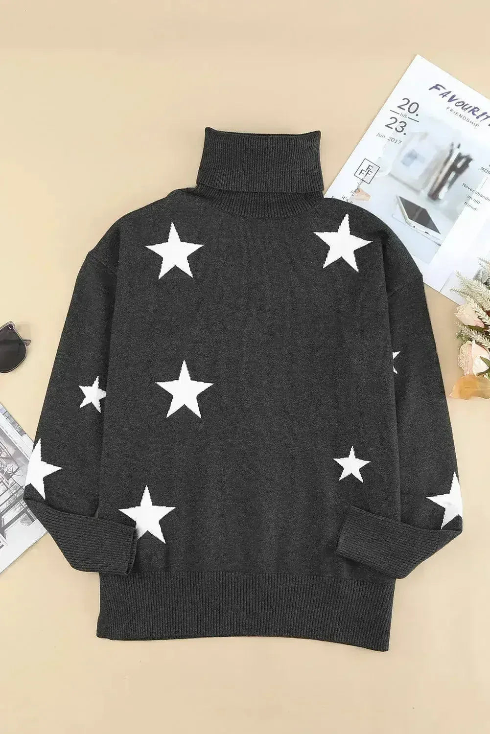 Turtleneck Star Print Sweater - SJB-DIAMOND ELITES