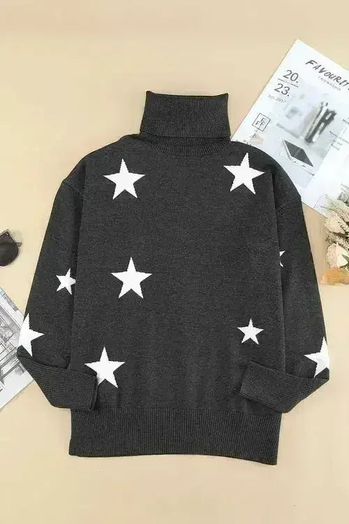 Turtleneck Star Print Sweater - SJB-DIAMOND ELITES