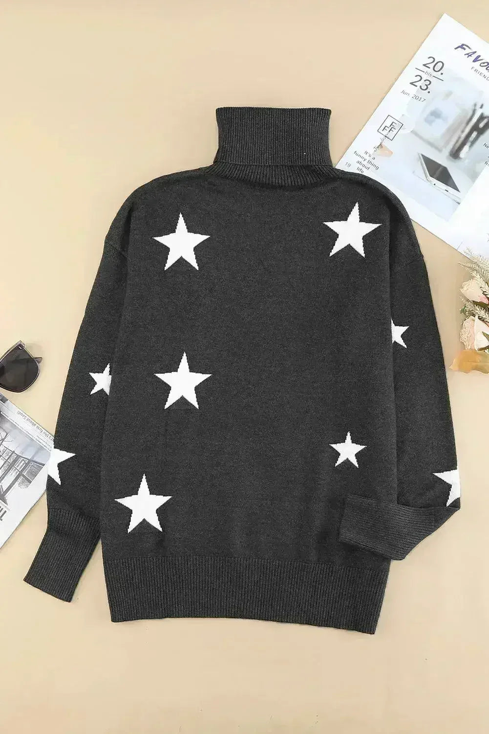 Turtleneck Star Print Sweater - SJB-DIAMOND ELITES