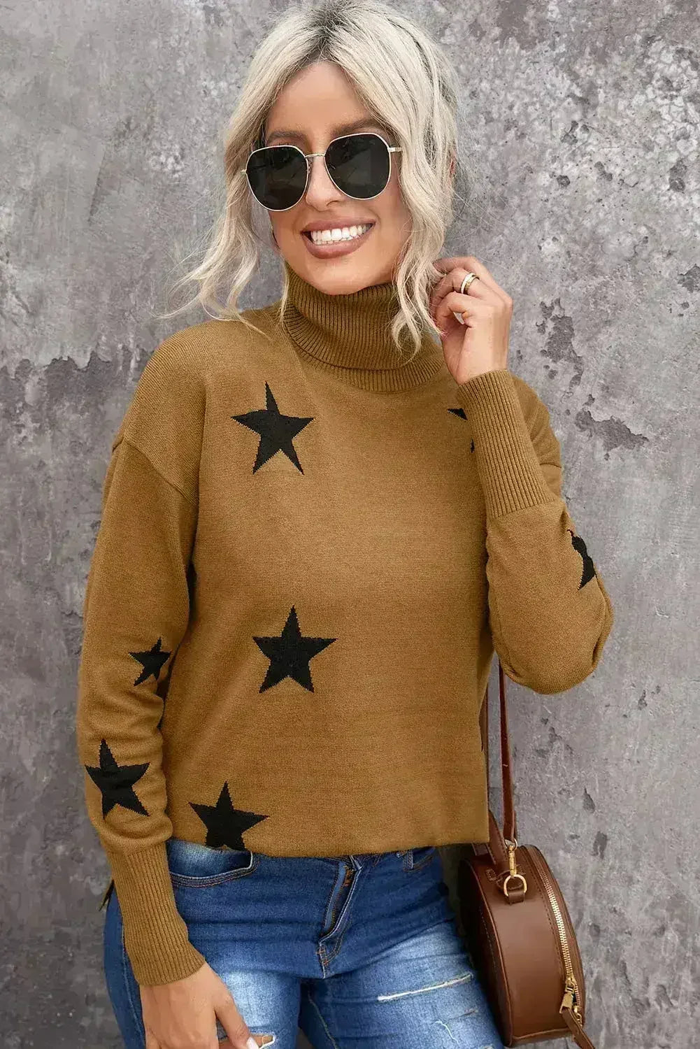 Turtleneck Star Print Sweater - SJB-DIAMOND ELITES