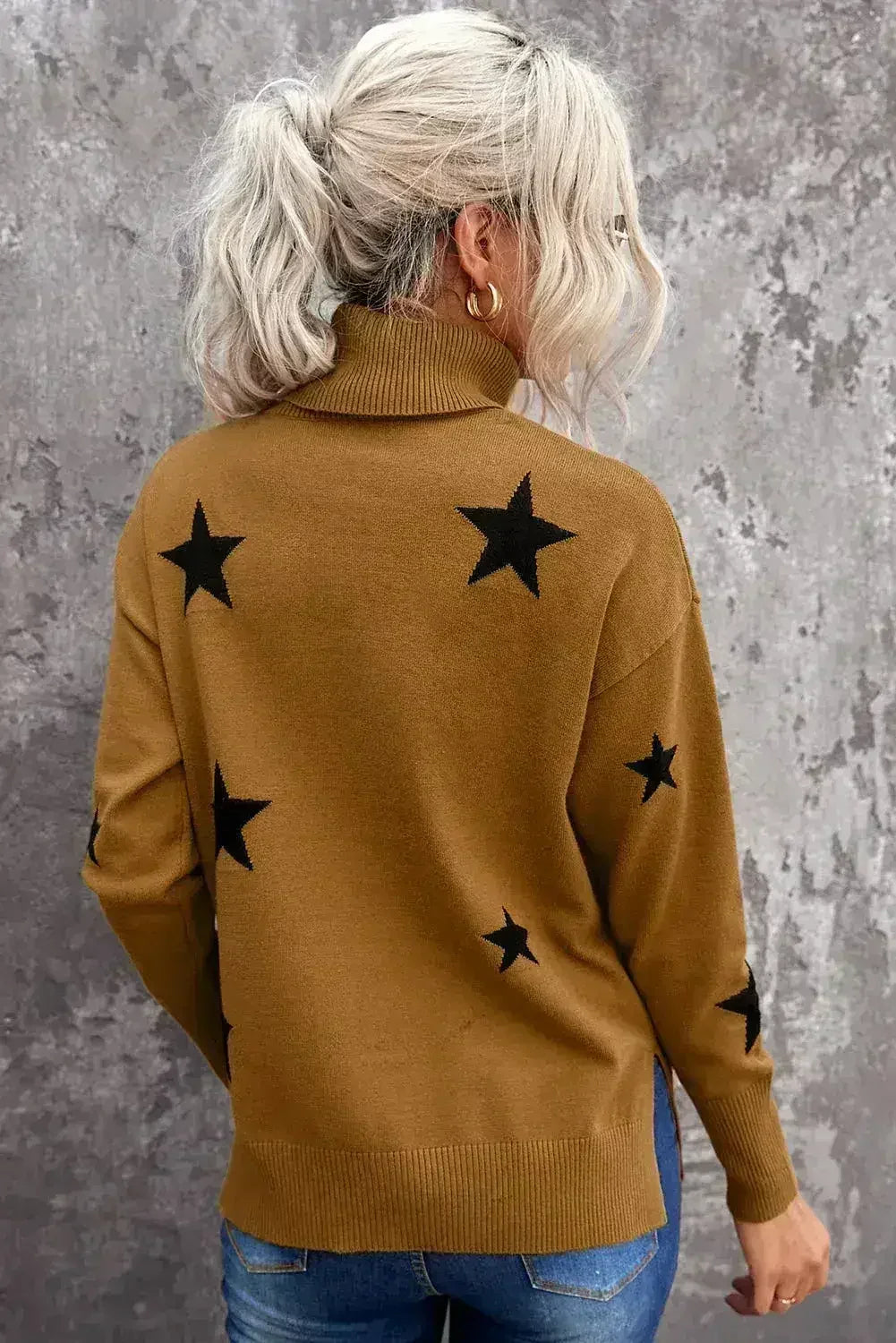 Turtleneck Star Print Sweater - SJB-DIAMOND ELITES