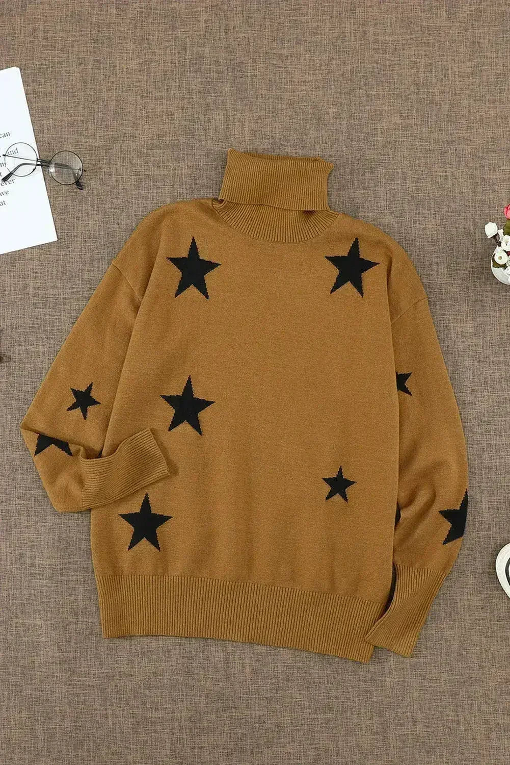 Turtleneck Star Print Sweater - SJB-DIAMOND ELITES