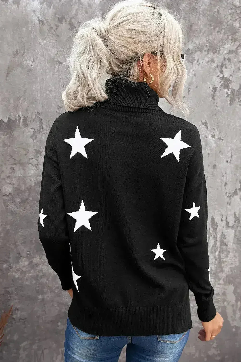 Turtleneck Star Print Sweater - SJB-DIAMOND ELITES