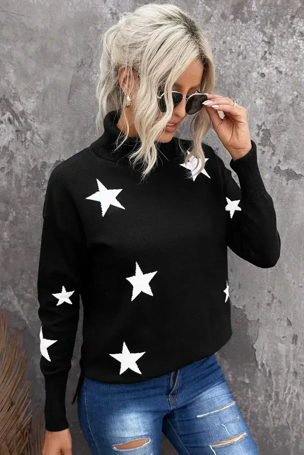 Turtleneck Star Print Sweater - SJB-DIAMOND ELITES