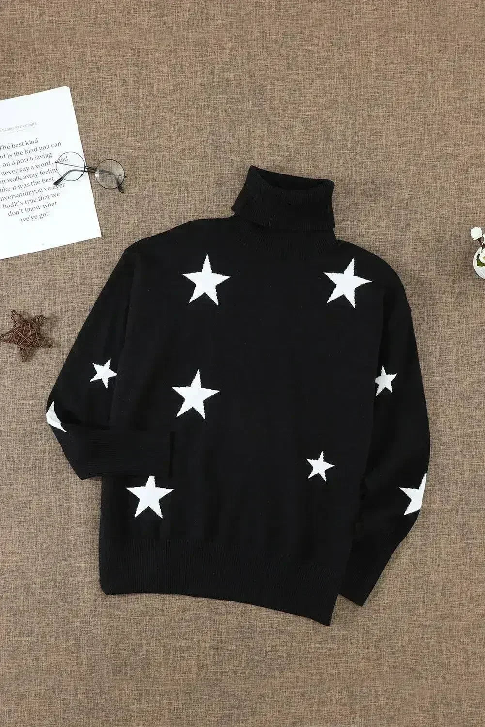 Turtleneck Star Print Sweater - SJB-DIAMOND ELITES