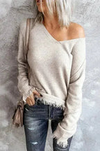V Neck Tasseled Sweater - SJB-DIAMOND ELITES