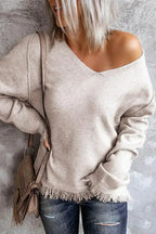 V Neck Tasseled Sweater - SJB-DIAMOND ELITES