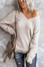 V Neck Tasseled Sweater - SJB-DIAMOND ELITES