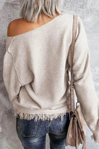 V Neck Tasseled Sweater - SJB-DIAMOND ELITES