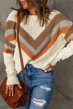Beige Chevron Striped Sweater - SJB-DIAMOND ELITES