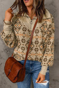 Khaki Aztec Zipped Sweater - SJB-DIAMOND ELITES