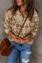 Khaki Aztec Zipped Sweater - SJB-DIAMOND ELITES