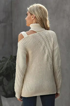 Women's Apricot Strapped Cut out Shoulder Turtleneck Sweater - SJB-DIAMOND ELITES