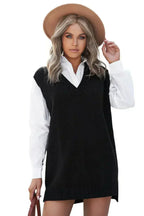 Black Knit Pullover Vest Sweater - SJB-DIAMOND ELITES