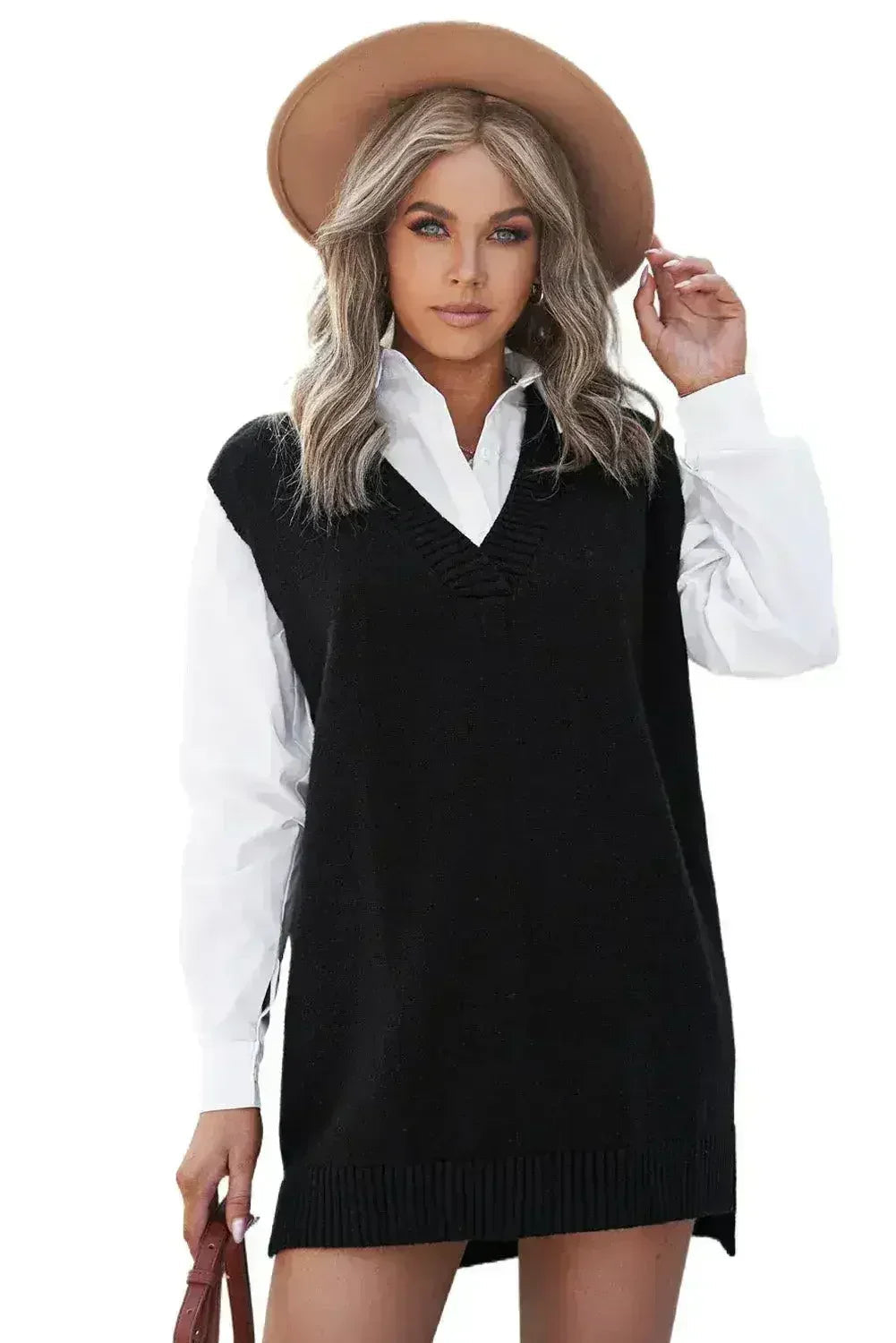 Black Knit Pullover Vest Sweater - SJB-DIAMOND ELITES