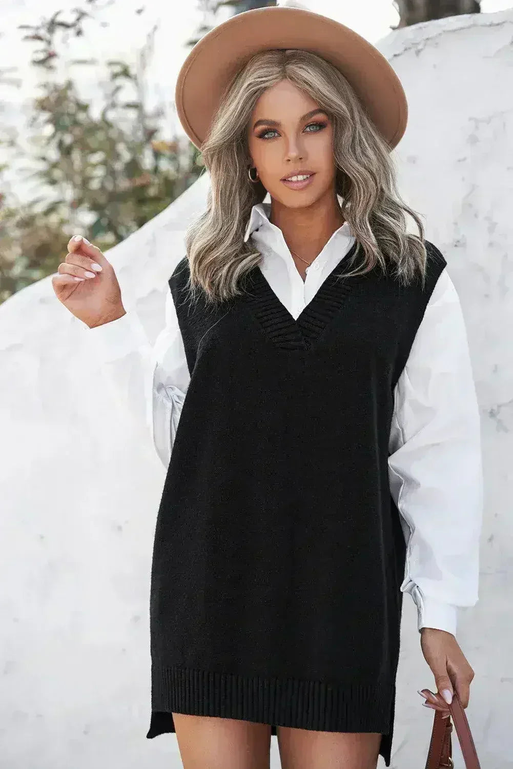 Black Knit Pullover Vest Sweater - SJB-DIAMOND ELITES