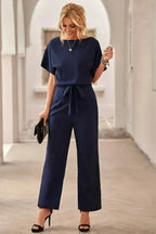 Chic Blue Oh So Glam Belted Wide Leg Jumpsuit