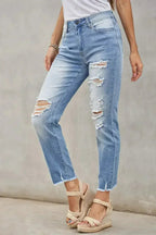 Fashion Light Blue Distressed Boyfriend Denim Pants