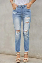 Fashion Light Blue Distressed Boyfriend Denim Pants