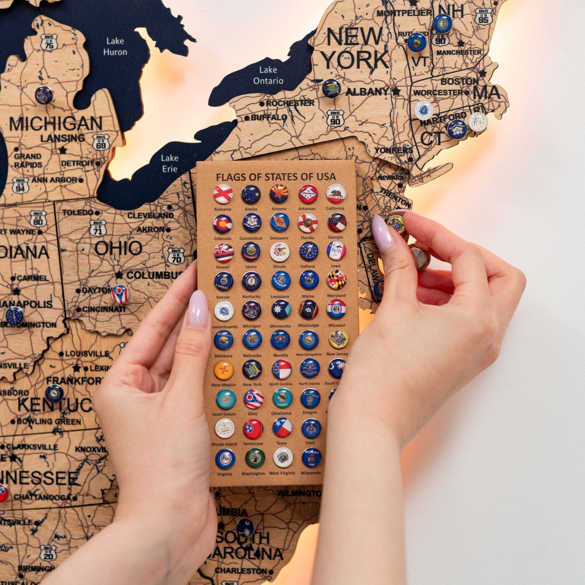 Wooden 3d LED Map of USA  - Gold - SJB-DIAMOND ELITES
