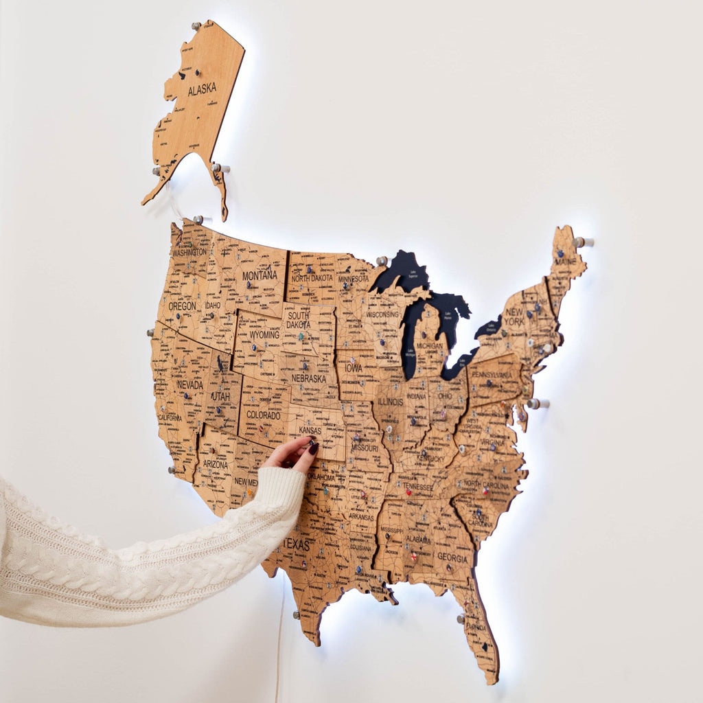 Wooden 3d LED Map of USA  - Gold - SJB-DIAMOND ELITES