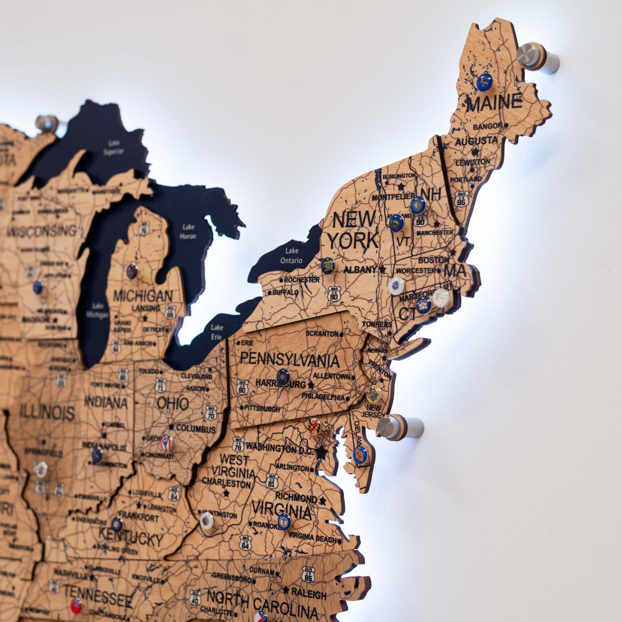 Wooden 3d LED Map of USA  - Gold - SJB-DIAMOND ELITES