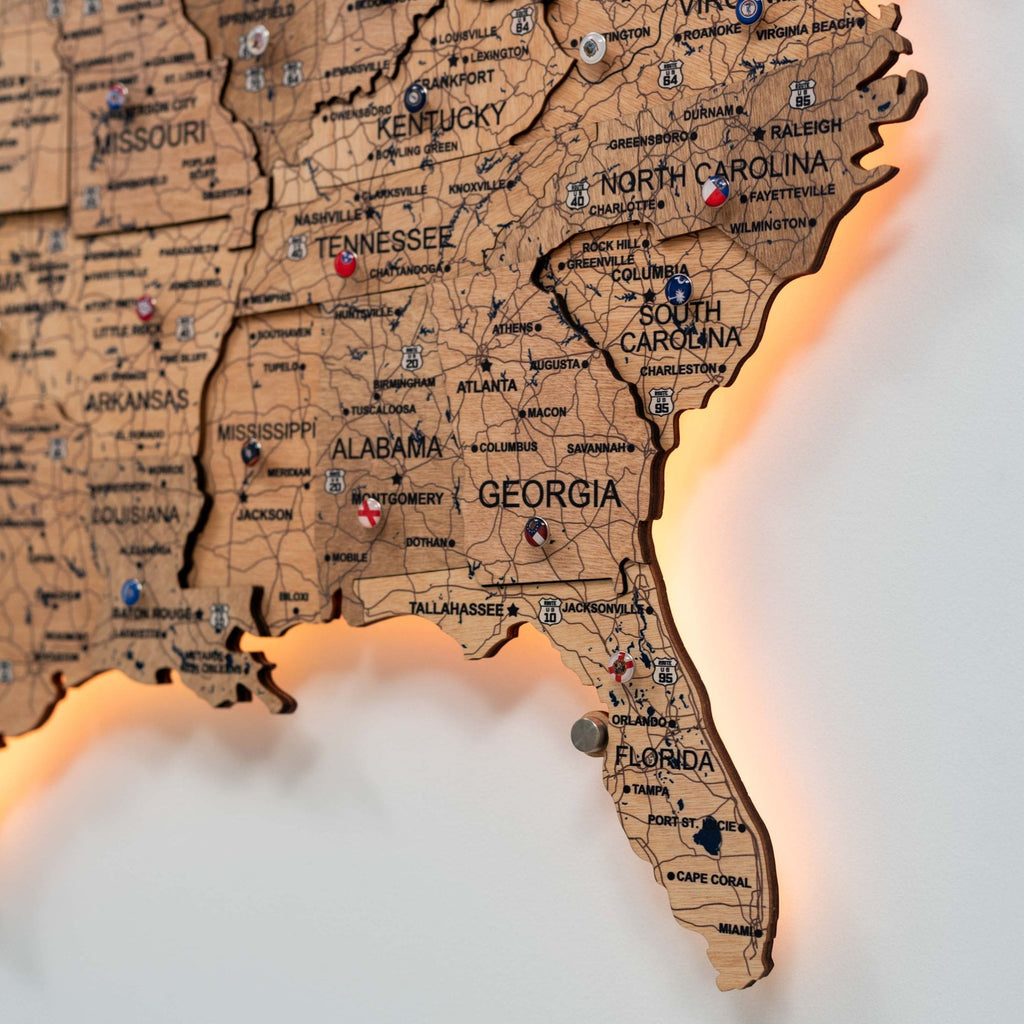 Wooden 3d LED Map of USA  - Gold - SJB-DIAMOND ELITES