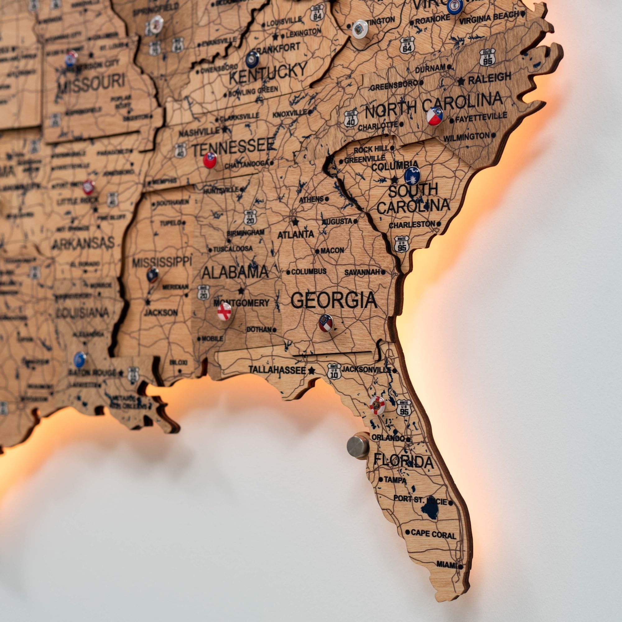 Wooden 3d LED Map of USA  - Gold - SJB-DIAMOND ELITES