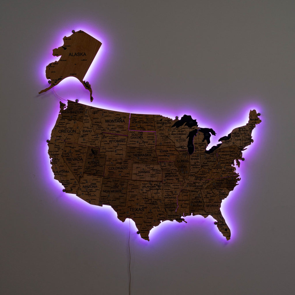 Wooden 3d LED Map of USA  - Gold - SJB-DIAMOND ELITES