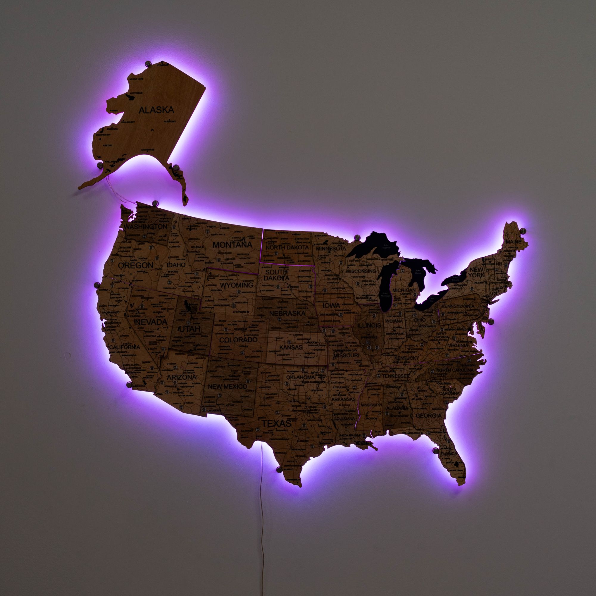 Wooden 3d LED Map of USA  - Gold - SJB-DIAMOND ELITES