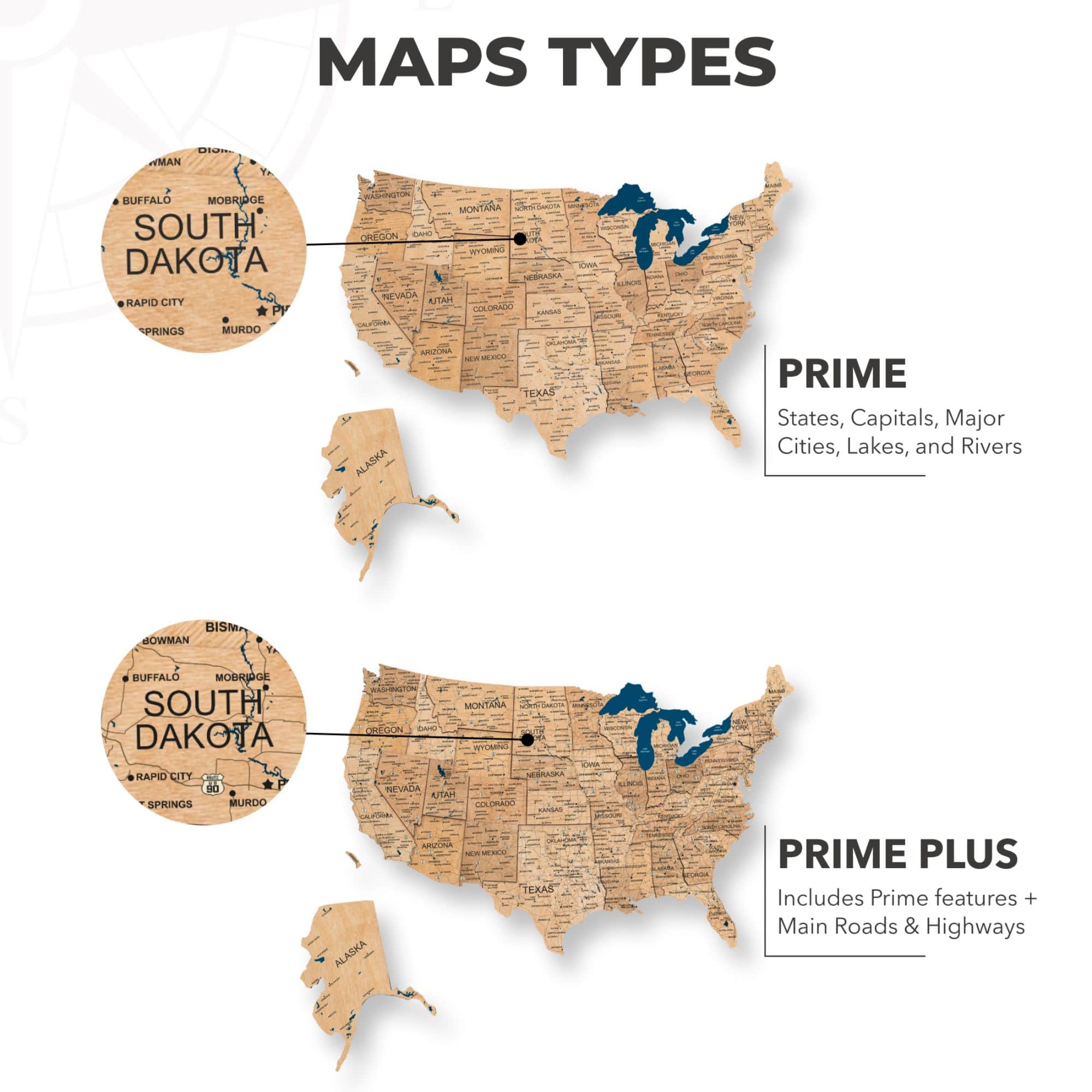 Wooden 3d LED Map of USA  - Gold - SJB-DIAMOND ELITES