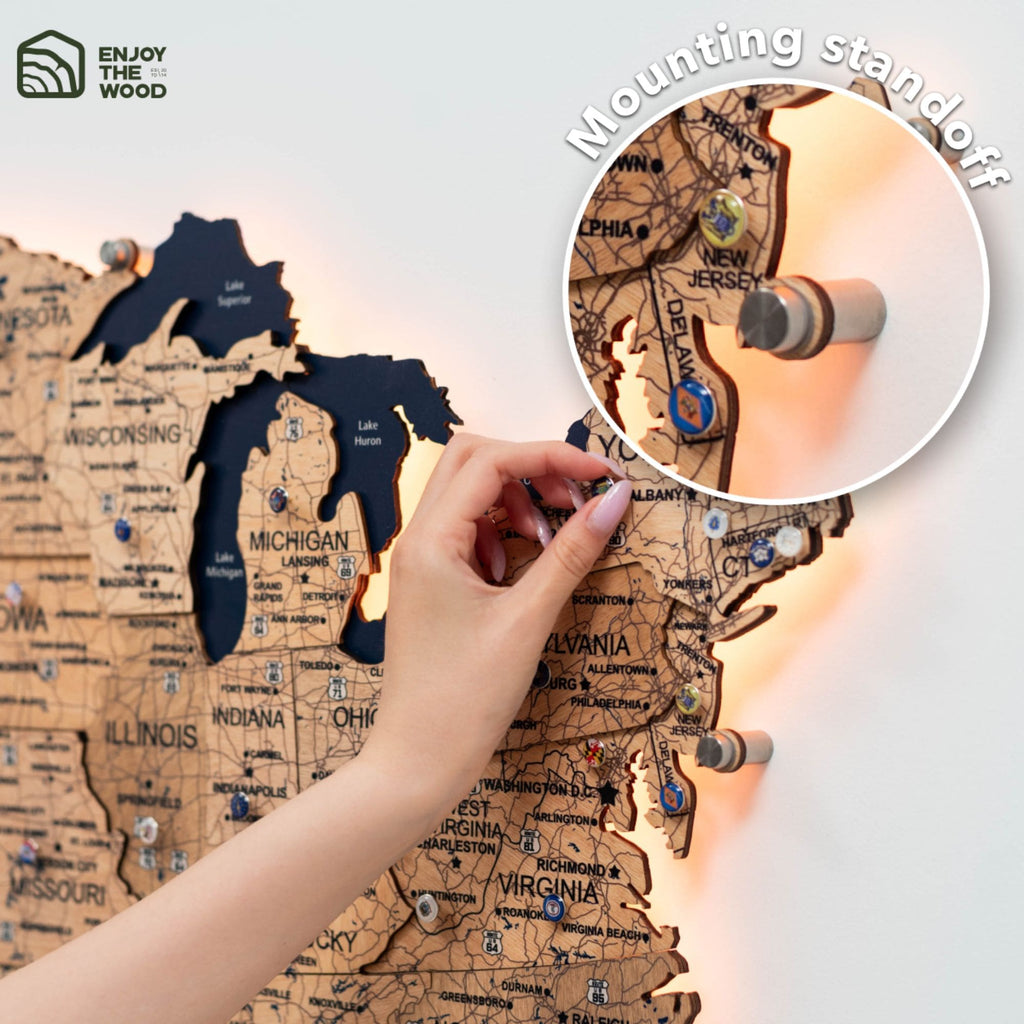 Wooden 3d LED Map of USA  - Gold - SJB-DIAMOND ELITES