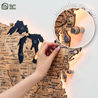 Wooden 3d LED Map of USA  - Gold - SJB-DIAMOND ELITES