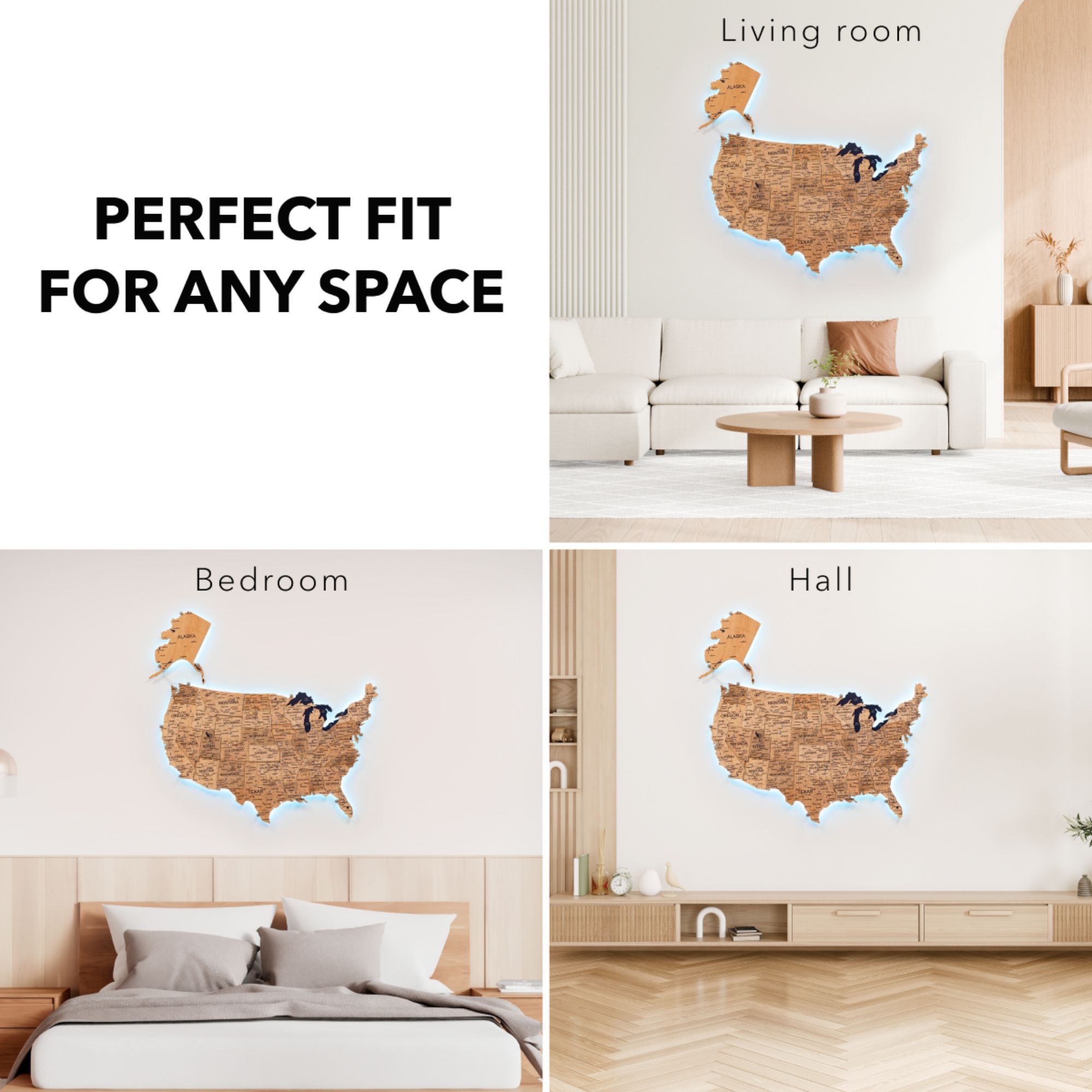 Wooden 3d LED Map of USA  - Gold - SJB-DIAMOND ELITES
