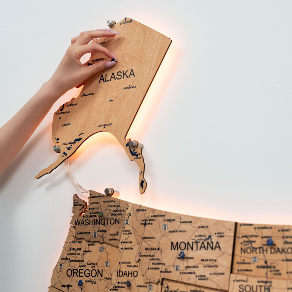 Wooden 3d LED Map of USA  - Gold - SJB-DIAMOND ELITES