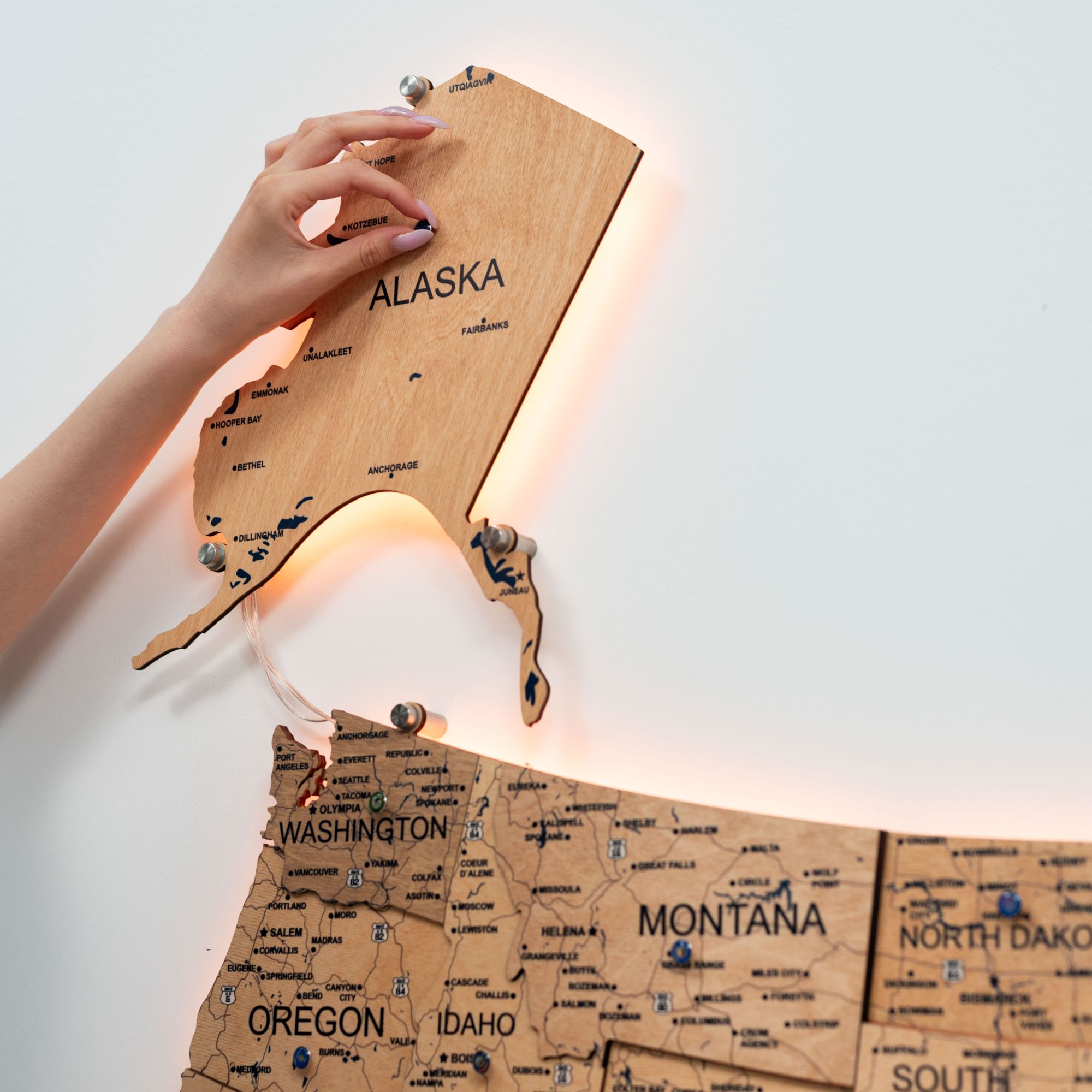 Wooden 3d LED Map of USA  - Gold - SJB-DIAMOND ELITES
